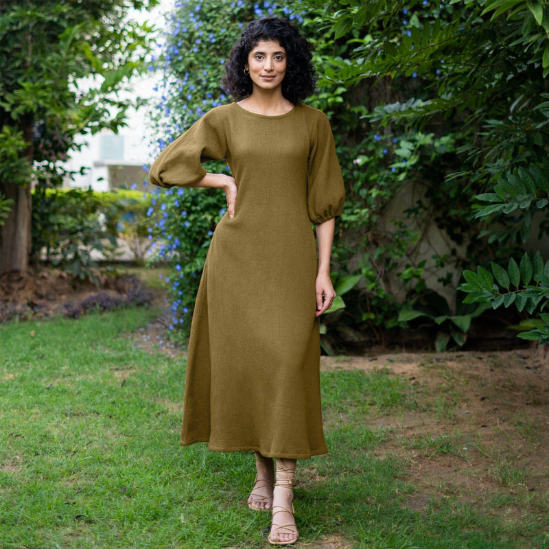 Buy Olive Green Warm Cotton Waffle Fit and Flare Maxi Dress Online at SeamsFriendly Buy Olive Green Warm Cotton Waffle Fit and Flare Maxi Dress Online at SeamsFriendly