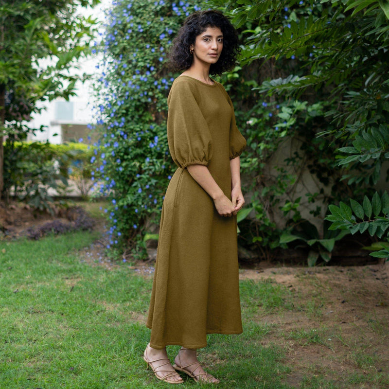 Olive Green Warm Cotton Waffle Fit and Flare Maxi Dress 32" / Regular (5'2" - 5'6") Olive Green Warm Cotton Waffle Fit and Flare Maxi Dress 32" / Regular (5'2" - 5'6")