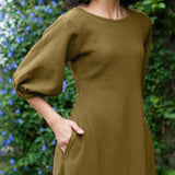 Olive Green Warm Cotton Waffle Fit and Flare Maxi Dress