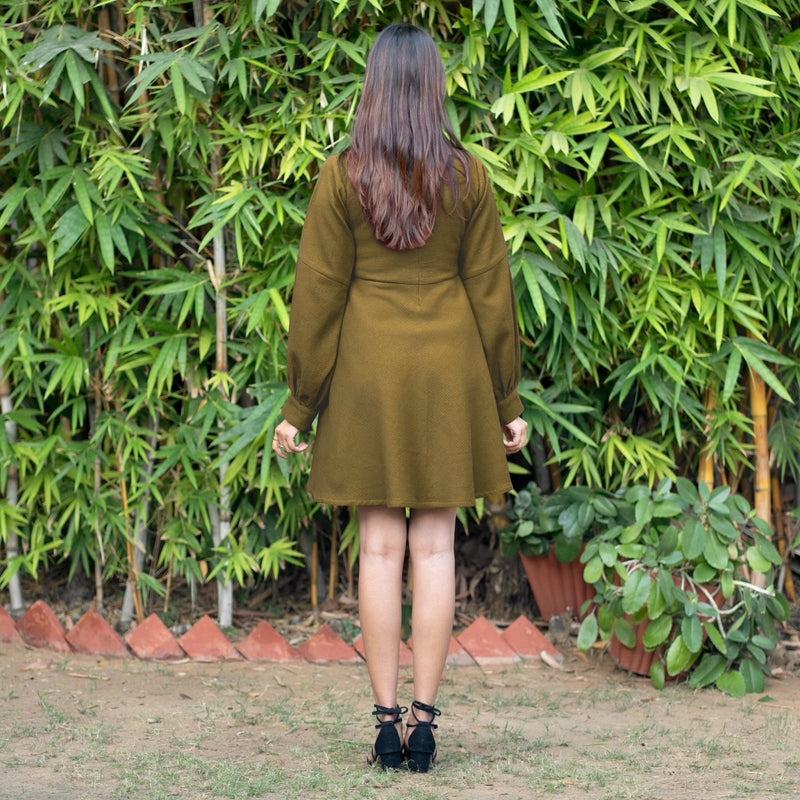 olive green short dress Waldin Long Sleeve Mini Dress Olive