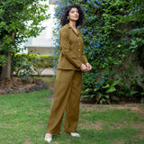 Olive Green Warm Cotton Waffle High-Rise  Elasticated Pant