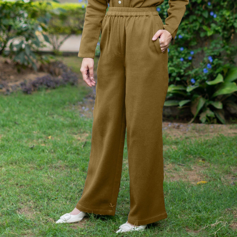 Olive Green Warm Cotton Waffle High-Rise  Elasticated Pant