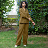 Olive Green Warm Cotton Waffle High-Rise  Elasticated Pant