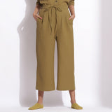 Front View of a Model wearing Olive Green Warm Cotton Waffle Relaxed Culottes