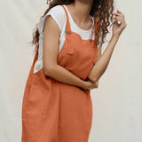 Orange 100% Cotton Ankle Length Dungaree Jumpsuit