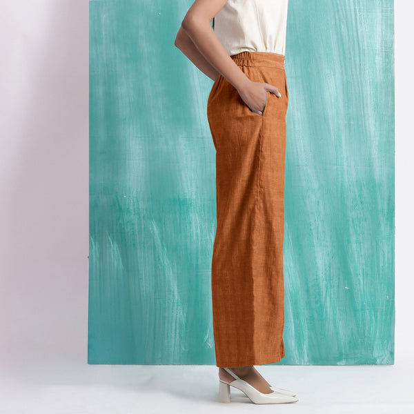 Orange 100% Cotton Elasticated Mid-Rise Wide Legged Pant