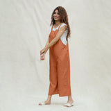 Orange 100% Cotton Midi Dungaree Jumpsuit