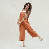 Orange 100% Cotton Midi Dungaree Jumpsuit