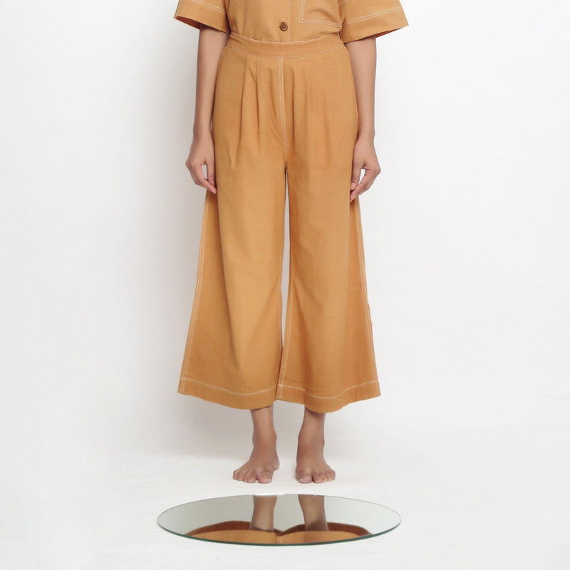 Front View of a Model Wearing Vegetable Dyed Rustic Wide Legged Pant