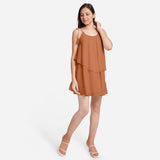 Orange 100% Cotton Tie-Up Shoulder Tier Mini Dress