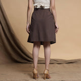 Orange and Brown Reversible Cotton Pleated Knee Length Skirt