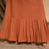 Close View of a Model wearing Orange Cotton Crew Neck Floor Length Tier Dress