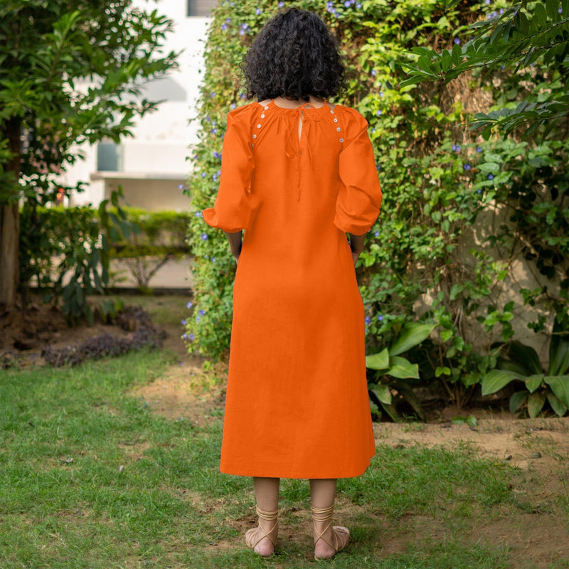 Orange Cotton Poplin A-Line Detachable Sleeve Flared Midi Dress 52" / Regular (5'2" - 5'6") Orange Cotton Poplin A-Line Detachable Sleeve Flared Midi Dress 52" / Regular (5'2" - 5'6")
