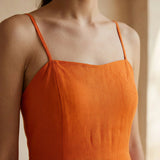 Orange Cotton Poplin Ankle Length Flared Sundress