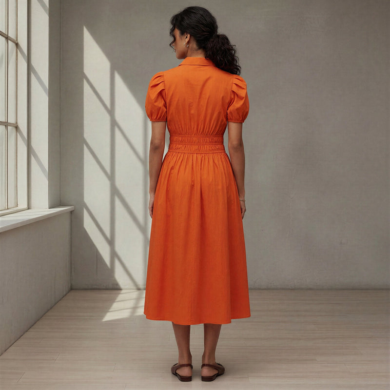 Orange Cotton Poplin Button-Down Midi Shirt Dress 26" / Custom Height (Free) Orange Cotton Poplin Button-Down Midi Shirt Dress 26" / Custom Height (Free)