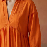 Orange Cotton Poplin Deep-V Maxi Tier Dress