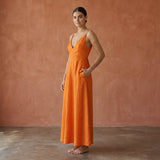 Orange Cotton Poplin Deep V-Neck Cami Maxi Dress