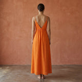 Orange Cotton Poplin Deep V-Neck Cami Maxi Dress
