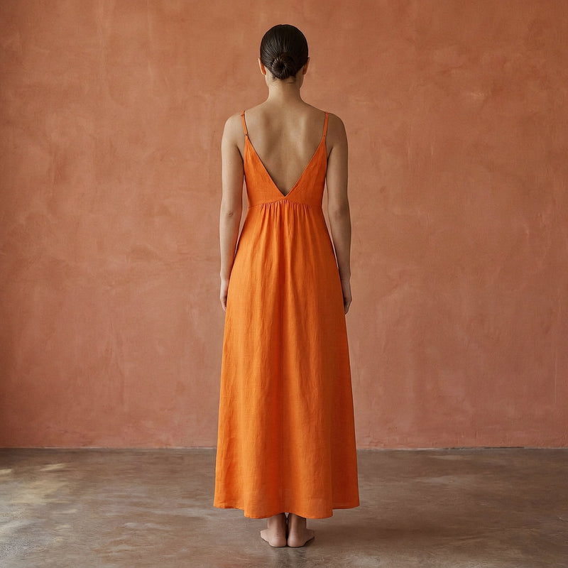 orange cami dress Moxiu Women's Spaghetti Strap Maxi Dress V Neck Hollow Out Cotton Cami  Dresses Loose Fit Flowy Casual Sundress for Summer 2026 Orange,XXXL