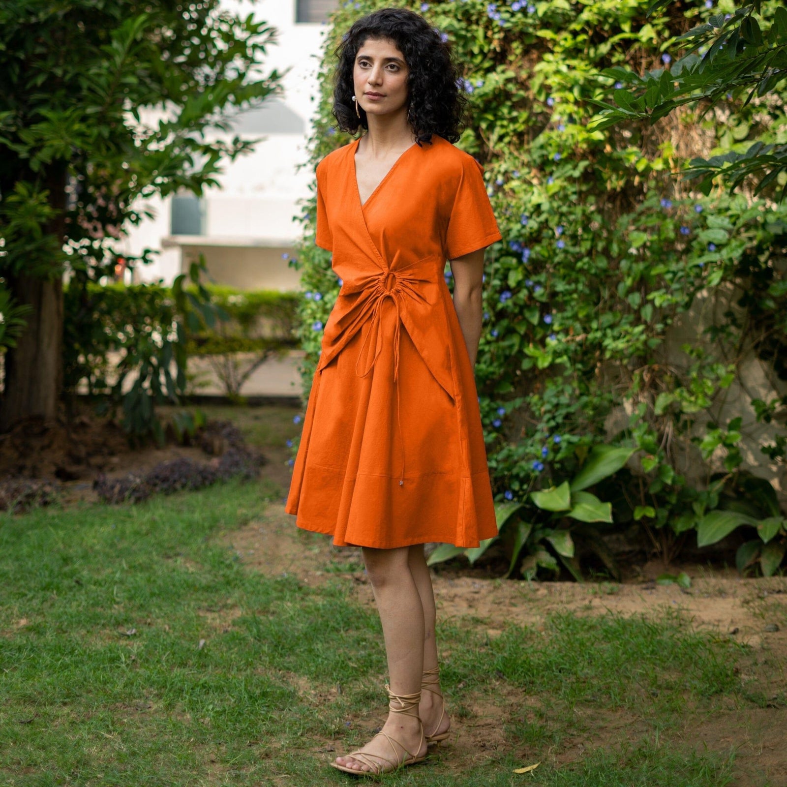 burnt orange knee length dress Hot V Neck Wholesale A-Line Chiffon Bridesmaid Dresses