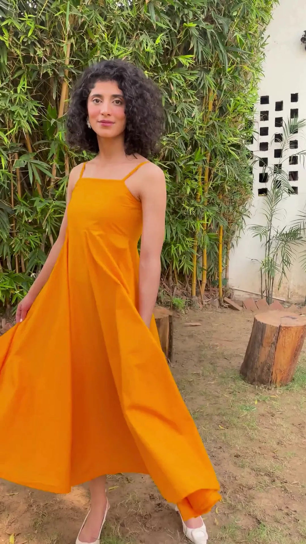midi orange dress Orange Cotton Poplin Fit and Flare Midi Empire Dress 50