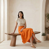 Orange Cotton Poplin Ruffle Midi Wrap Skirt