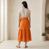 Orange Cotton Poplin Ruffle Midi Wrap Skirt