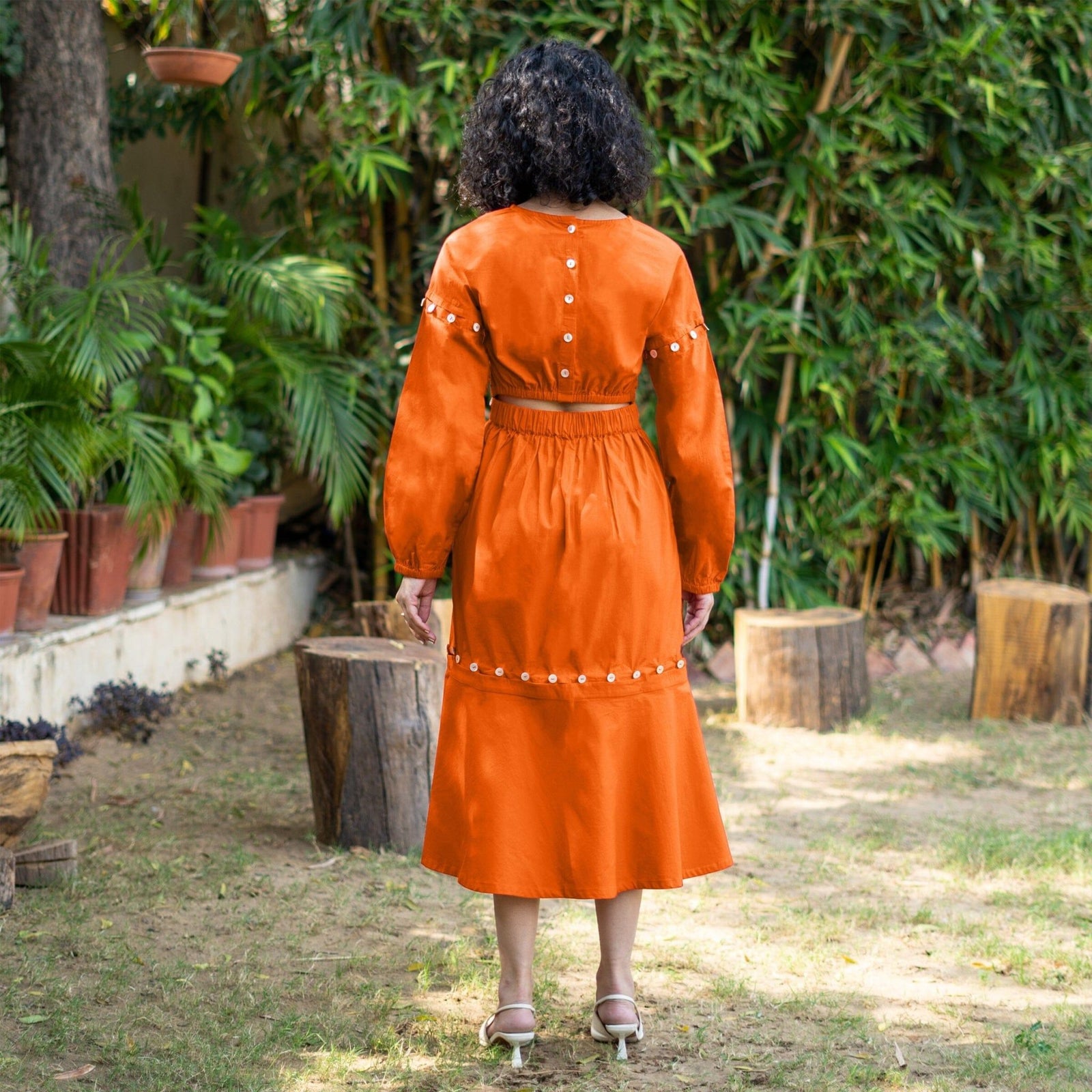Orange Cotton Poplin V-Neck Infinity Midi Dress 62
