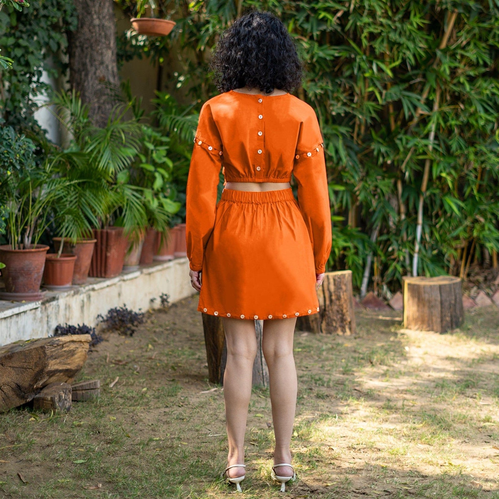 Orange Cotton Poplin V-Neck Infinity Midi Dress 62