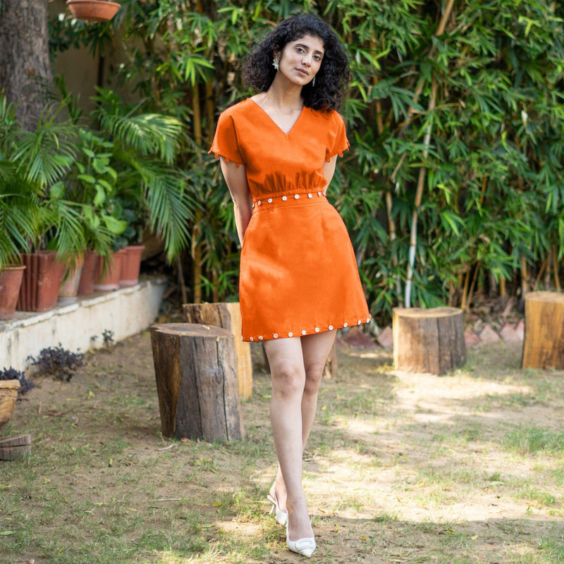 Orange Cotton Poplin V-Neck Infinity Midi Dress