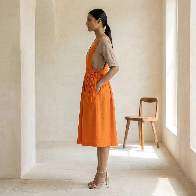 knee length dresses for ladies Cagliari Orange Wrap Floral Midi Dress Orange / M