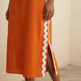 Orange Cotton Poplin Wavy Stripe Maxi Shift Dress