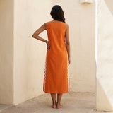 Orange Cotton Poplin Wavy Stripe Maxi Shift Dress