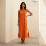 Orange Cotton Poplin Wavy Stripe Maxi Shift Dress