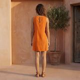 Orange Cotton Poplin Wavy Stripe Short Shift Dress