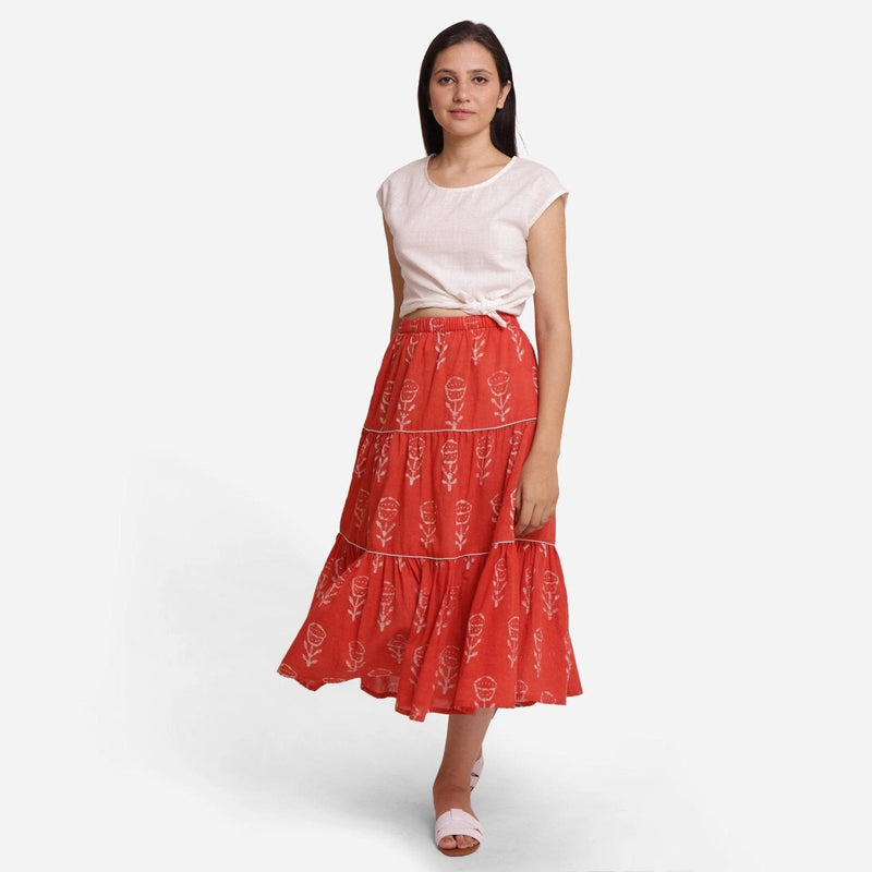 Orange cotton maxi skirt best sale