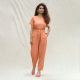 Orange Handspun Cotton High-Rise Elasticated Paperbag Pant