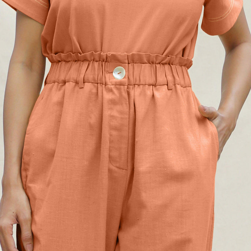 orange cotton dress pants Women's Paradisa Dunedin Orange Cotton Wide Leg Drawstring Pants | Size: L