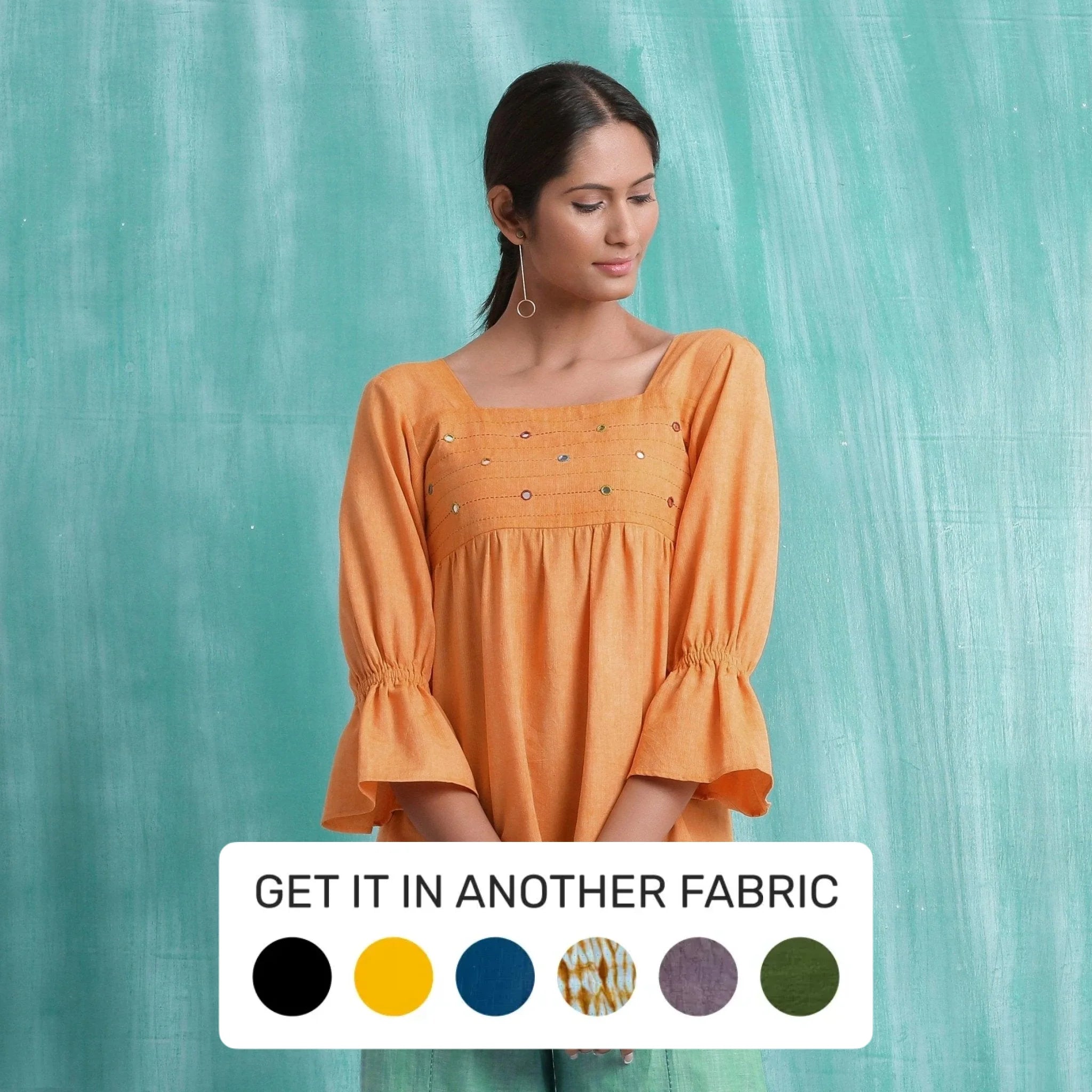 Hand Work Tops Buy Orange Handspun Cotton Square Neck Mirror Work Top Online at ...