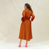 Orange Handspun Cotton Yoked Button-Down Maxi Dress