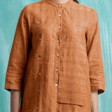 Orange Mirror Work Handspun Cotton Mandarin Collar Top