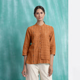 Orange Mirror Work Handspun Cotton Mandarin Collar Top