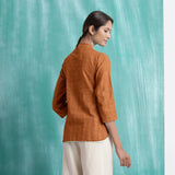 Orange Mirror Work Handspun Cotton Mandarin Collar Top