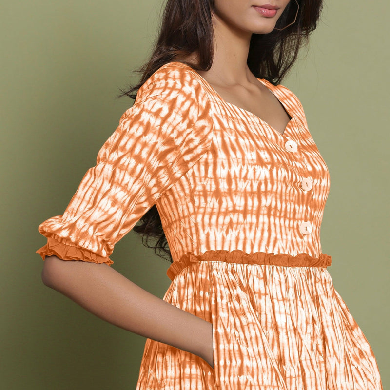 Orange Tie-Dye Cotton Sweetheart Neck Asymmetrical Maxi Dress 64 Orange Tie-Dye Cotton Sweetheart Neck Asymmetrical Maxi Dress 64