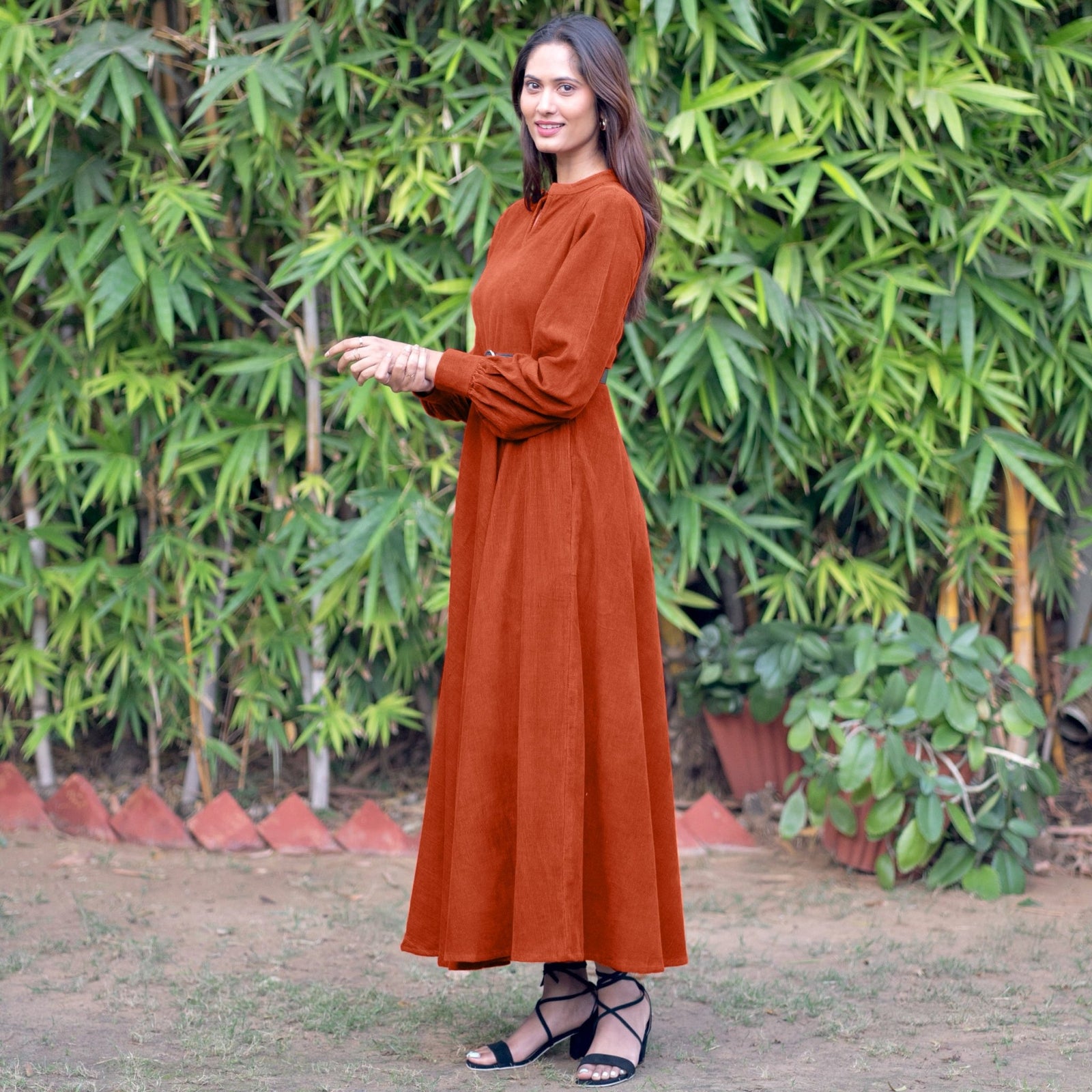open lace back dress Handmade Burnt Orange Cotton Overall Dress – Flower Trip Drip main image 0