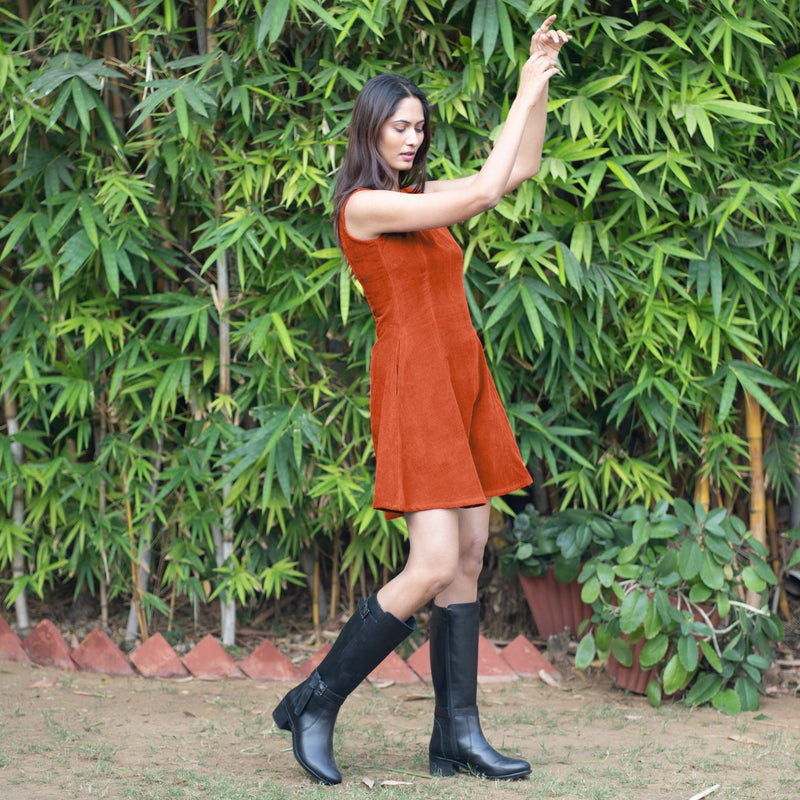 corduroy fit-and-flare dress Orange Warm Cotton Corduroy Fit and Flare Maxi Dress 62" / Tall (5'7" and above)