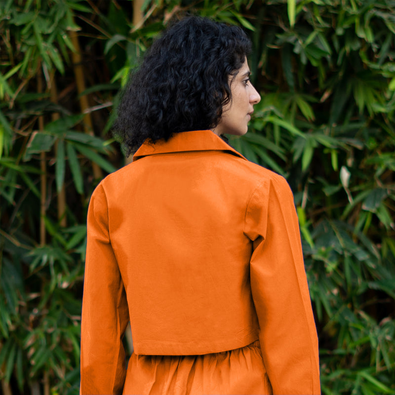 Orange Cotton Poplin Full Sleeve Cropped Shirt