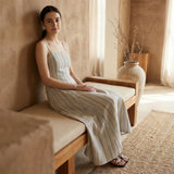 Pastel Stripes Handspun Cotton Ankle Length Flared Sundress