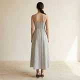 Pastel Stripes Handspun Cotton Ankle Length Flared Sundress