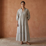 Pastel Stripes Handspun Cotton Deep-V Maxi Tier Dress